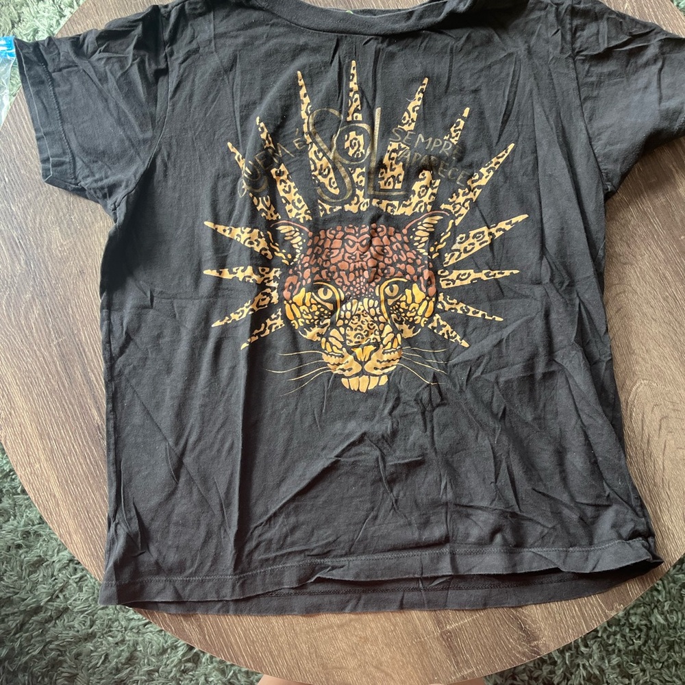 Black FARMRIO T-Shirt with Leopard Print